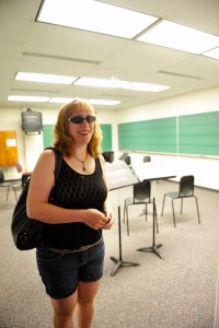 2001 music major, Merry-Ellen Krcil Bryers, a.k.a Melon, visits a music classroom.